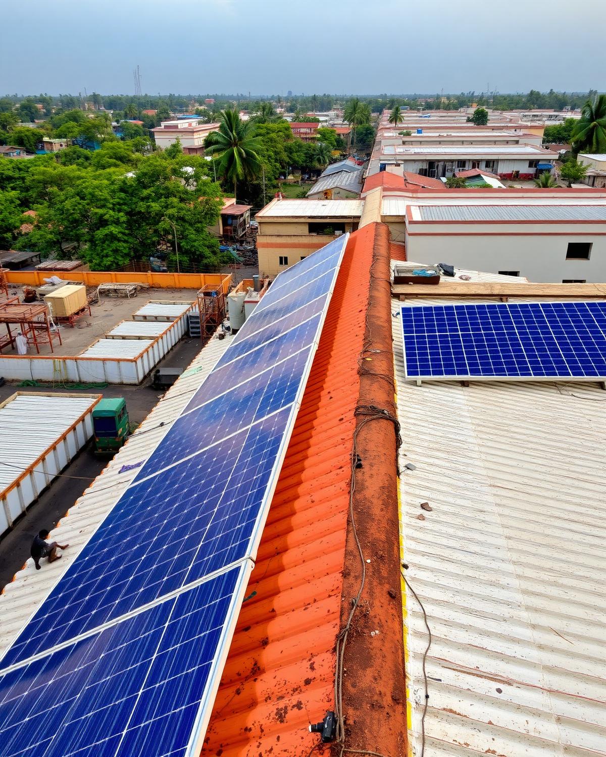Solar panels on factory roof